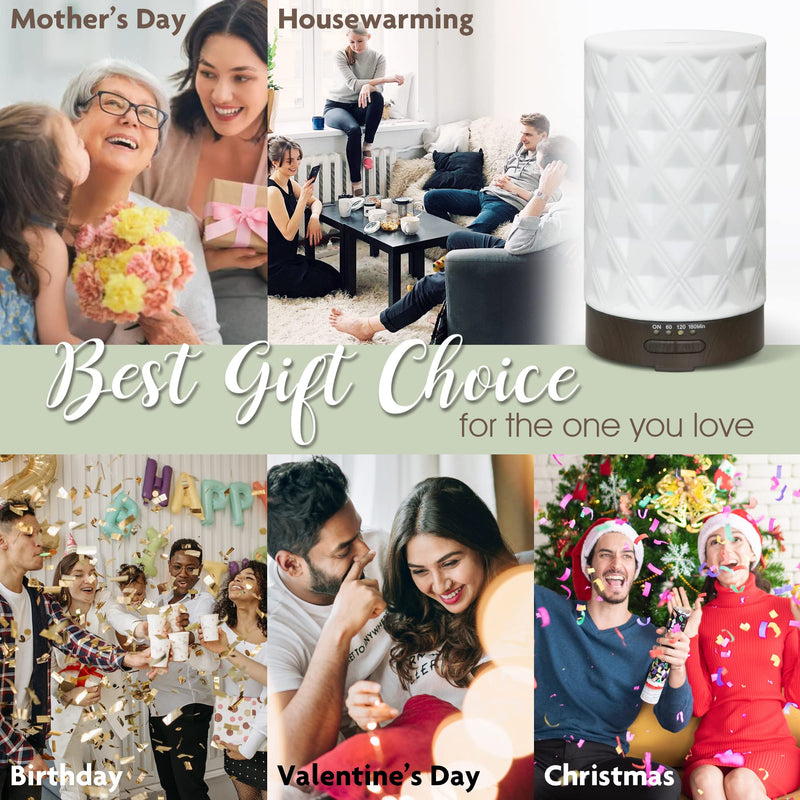 Earnest Living Essential Oil Diffuser for Home White Ceramic Aromatherapy Diffuser 100ml Timers Night Lights Auto Off Function Essential Oils for Diffusers for Home Electric Aroma Diffuser Office Gift Ceramic Gleam 100ml - BeesActive Australia