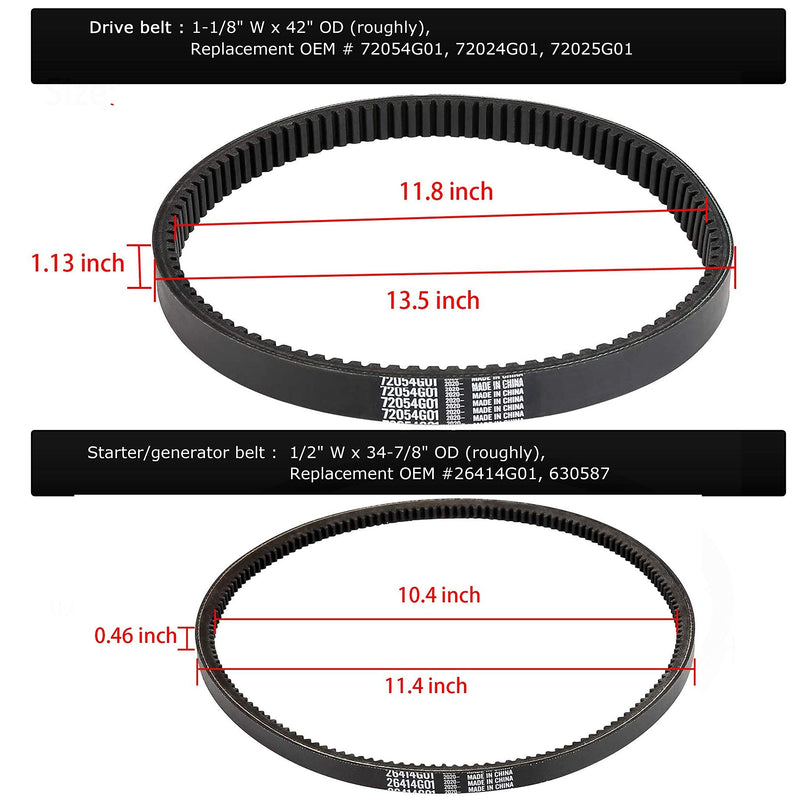 ROYKAW EZGO TXT Gas Drive Belt & Starter Belts Kit for EZGO 4 Cycle Gas Golf Cart TXT Cushman Express Marathon Medalist ST Vehicles Terrain 1994-2013, OEM # 72054G01, 72024G01, 72025G01, 26414G01 - BeesActive Australia