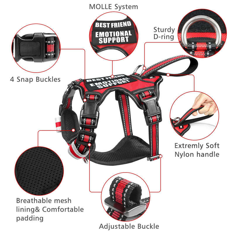 WINSEE Service Dog Vest No Pull Dog Harness with 7 Dog Patches, Reflective Pet Harness with Durable Soft Padded Handle for Training Small, Medium, Large, and Extra-Large Dogs (Large, Black) Red - BeesActive Australia