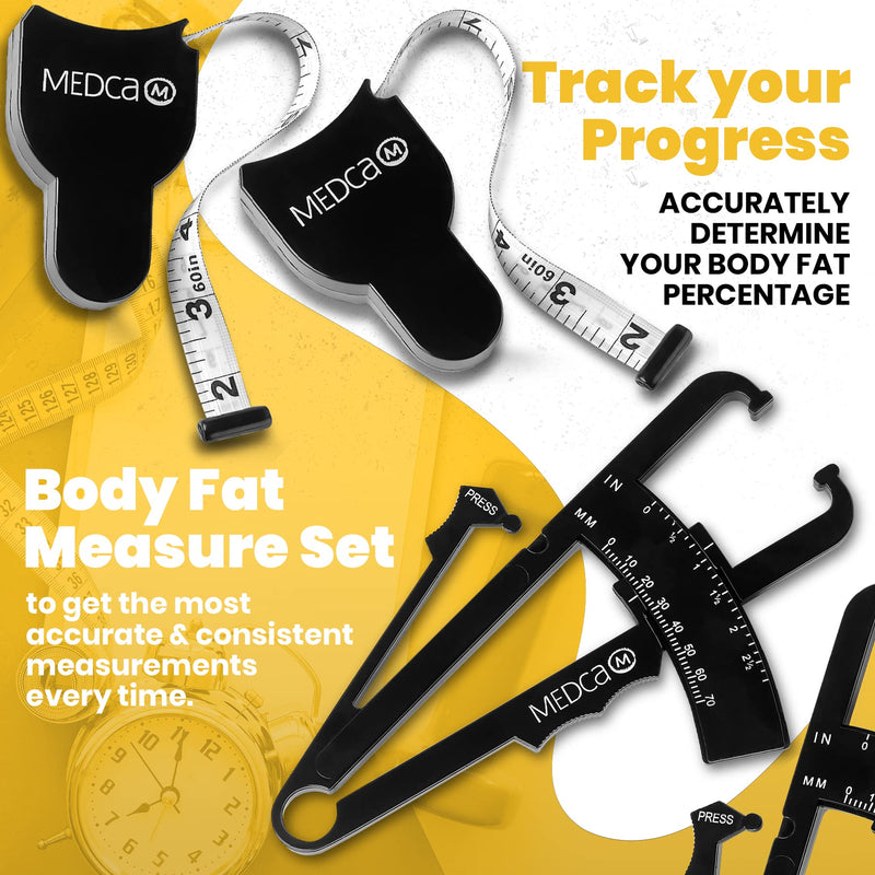 Body Tape Measure and Skinfold Caliper for Body Set - (Pack of 2) - Skin Fold Body Fat Analyzer and BMI Measurement Tool by MEDca - BeesActive Australia