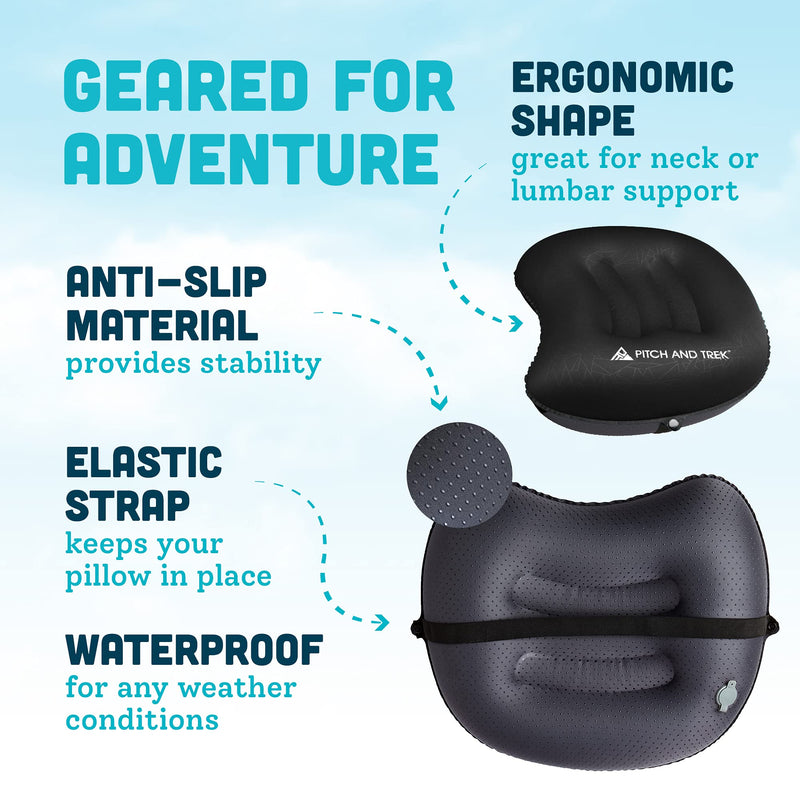 Pitch and Trek Camping Pillow with Removable Cover - Ultralight Portable Compact Inflatable Pillow for Neck Lumbar Support - Compressible Pillow for Hiking, Beach, Hammock, and Backpacking Gear. - BeesActive Australia