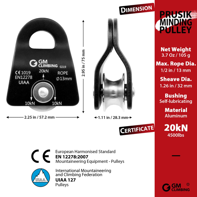 GM CLIMBING 20kN Micro Prusik Minding Pulley 1/2" CE UIAA Certified - BeesActive Australia