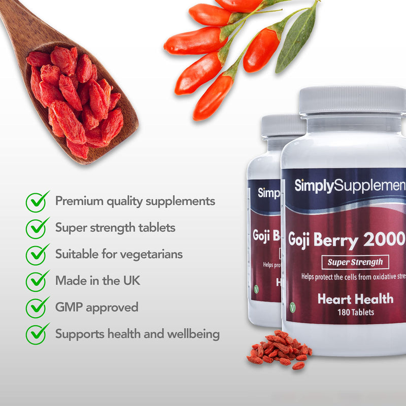 Goji Berry Extract 2000mg | 2X 180 Tablets | Super Strength | Vegan & Vegetarian Friendly | Manufactured in The UK - BeesActive Australia