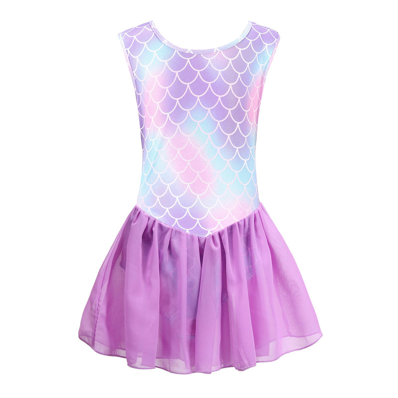 [AUSTRALIA] - Girls Kids Gymnastics Leotards Skirted Sparkly Shiny Scale Tutu Dance Dress 4-10Years Practice Outfit Purple 4-5T 