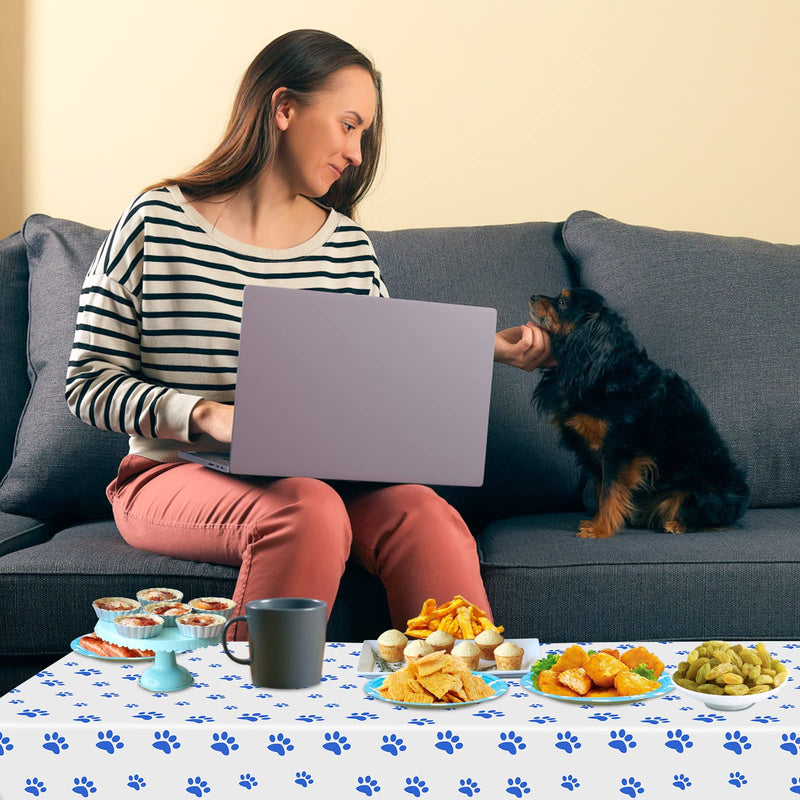 4 Pack Puppy Paw Print Tablecloth, 54x108'' Blue Plastic Disposable Table Cover for Pet Themed Party Decoration for Cat Dog Birthday Party Supplies Lets Pawty Party Supplies 4 Pack - BeesActive Australia