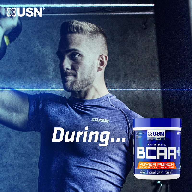 USN BCAA Power Punch Energy, Eaa's with Caffeine, Intra Workout Mango Orange, 36 Servings 400 g - BeesActive Australia