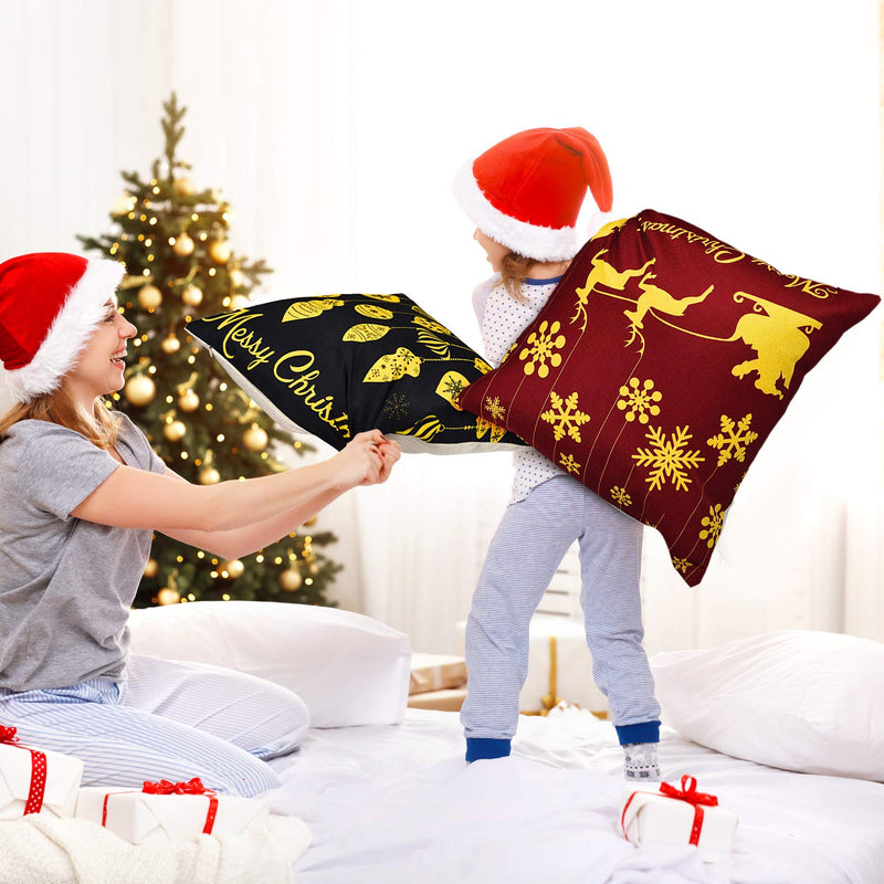 Gejoy 4 Pieces Square Pillow Cover Cushion Cover Decorative Pillow Case for Halloween Christmas Thanksgiving Day Sofa Bedroom Decoration, 18 by 18 inch (Snowflake) - BeesActive Australia