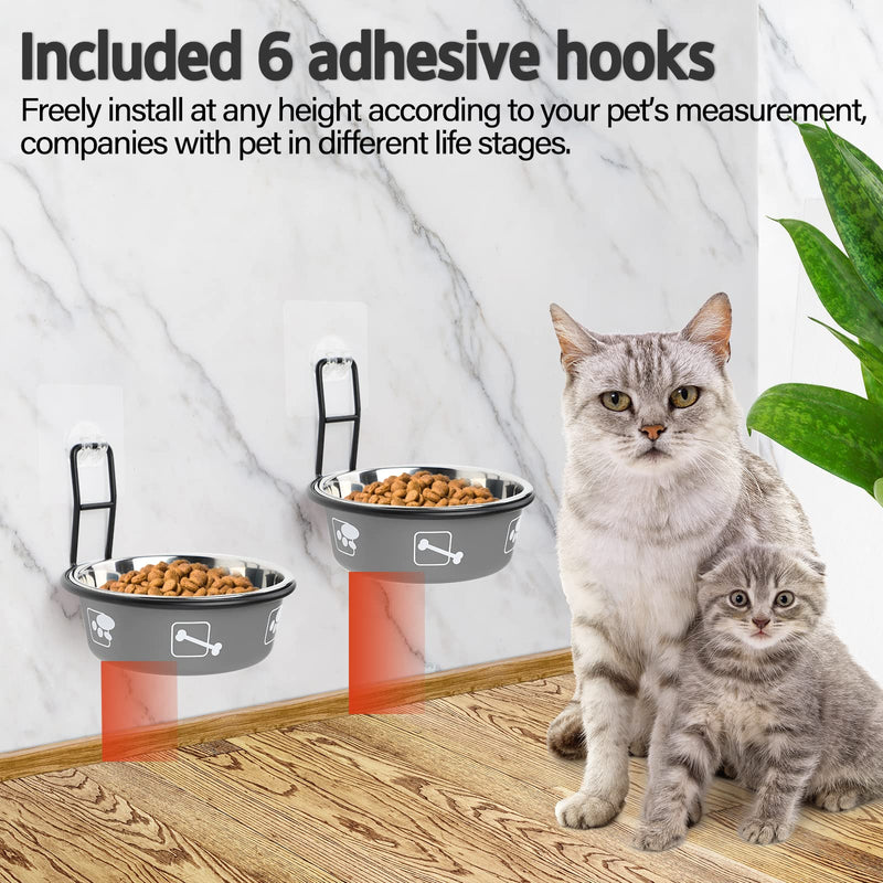 Torlam Elevated Cat Bowls, Wall Mounted Cat Food Dish, Raised Cat Food and Water Bowls, Stainless Steel Elevated Pet Bowls with Stand, Nonslip No Spill Pet Feeding Bowls (2 Packs) Grey - BeesActive Australia
