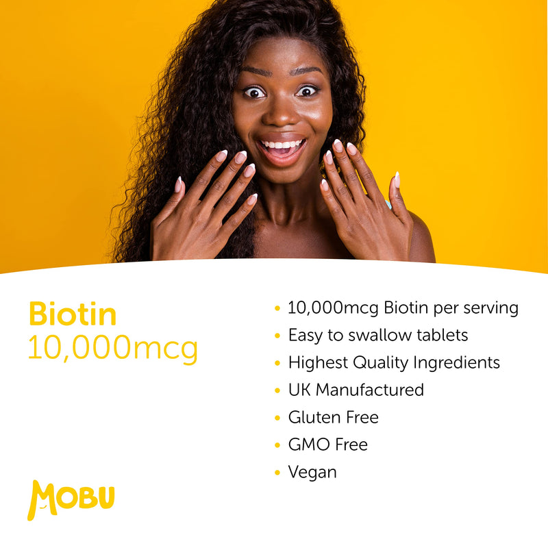 Biotin Tablets 10,000mcg |120 Tablets | Healthy Hair Growth Tablets | Hair, Skin & Nail Vitamin | Biotin Supplement | Vegan | GMP Approved | MOBU - BeesActive Australia