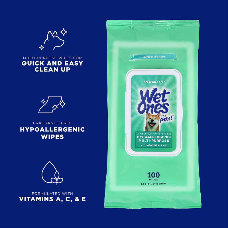 Wet Ones for Pets Hypoallergenic Multi-Purpose Dog Wipes with Vitamins A, C & E - Fragrance-Free Hypoallergenic Dog Wipes for All Dogs Wipes Multipurpose 100 Count - BeesActive Australia