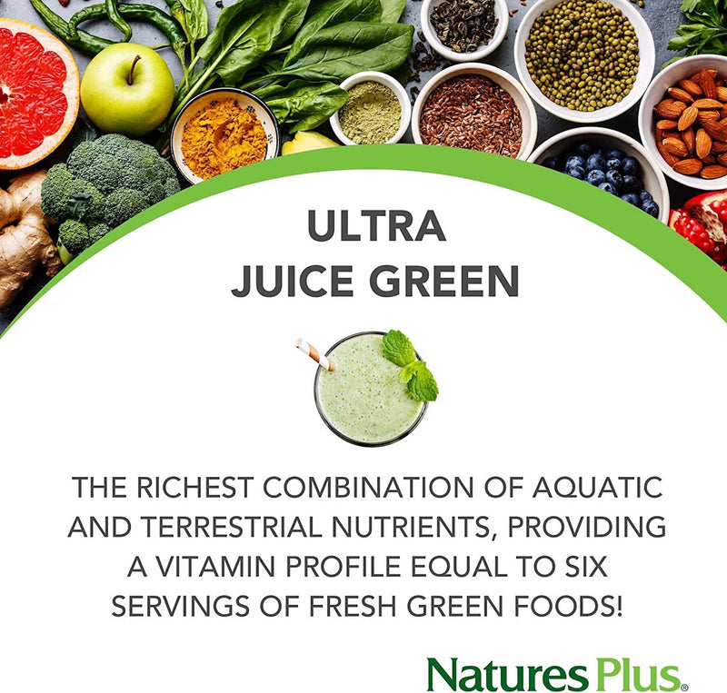 NaturesPlus Organic Ultra Juice Green - Organic Superfoods - Vitamin C, B12, Spirulina, Chlorella, Kelp, Trace Minerals - Gluten Free - 90 Tablets - BeesActive Australia