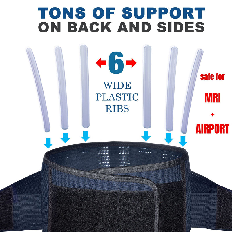 AVESTON Back Support Lower Back Brace for Back Pain Relief - Thin Breathable Rigid 6 ribs Adjustable Lumbar Support Belt Men/Women Keeps Your Spine Straight, Surgery, Fracture - Large 38-45" Belly Large (38-45 Inch) - BeesActive Australia