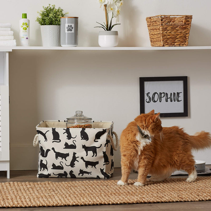 Bone Dry Pet Storage Collection Collapsible Bin with Soft Rope Handless, Small Rectangle, 14x8x9, Cats Meow Print Small Rectangle, 14x8x9" - BeesActive Australia