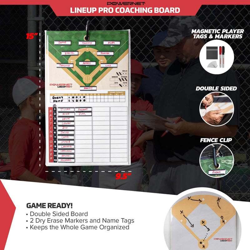 PowerNet Magnetic Baseball Softball Lineup Coaching Board | Double Sided with Fence Clip | 2 Dry Erase Markers | Weatherproof Sealed Edges | Perfect for Game Time - BeesActive Australia