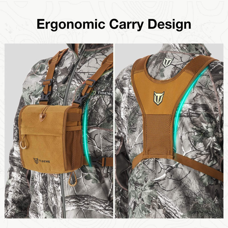 TIDEWE Bino Harness with Rangefinder Pouch & Rain Cover, Durable Lightweight Portable Binocular Pack for Hunting, Hiking Standard Size Brown - BeesActive Australia
