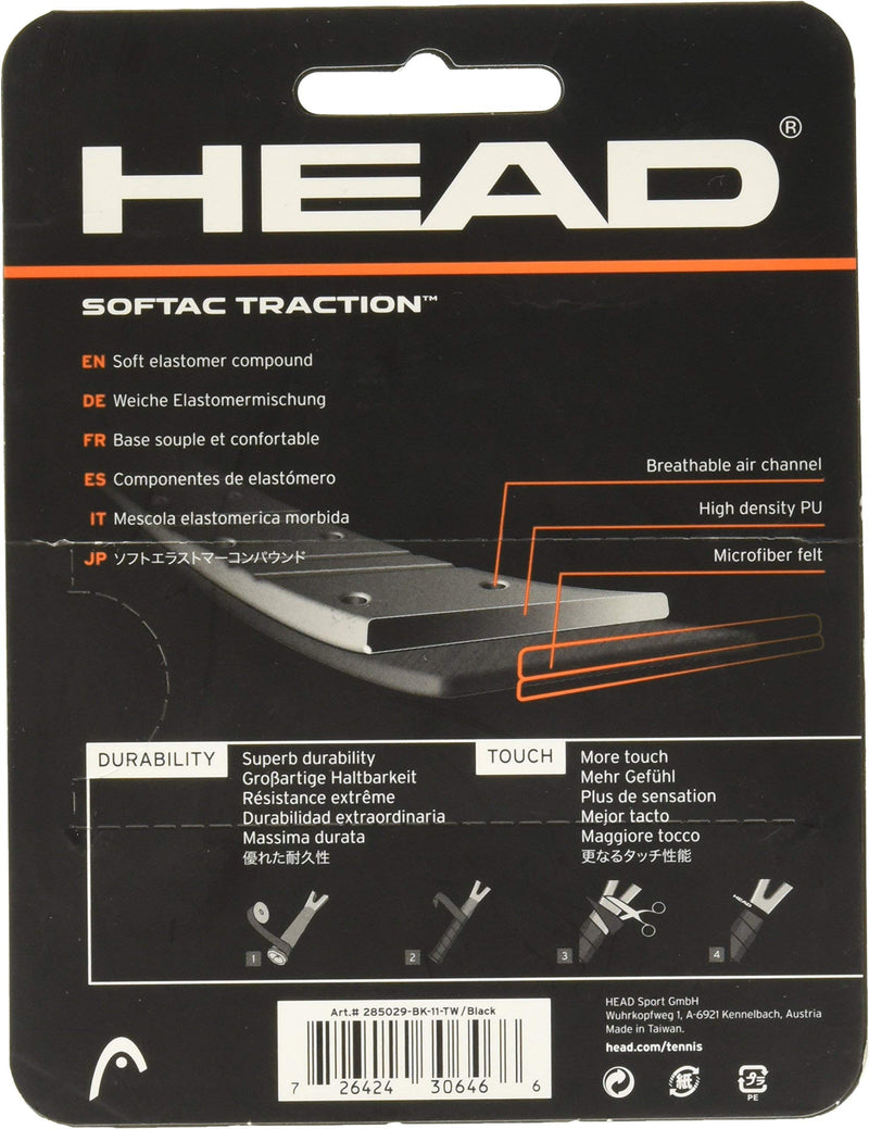 [AUSTRALIA] - HEAD SofTac Traction Tennis Racket Replacement Grip - Tacky Racquet Handle Grip Tape - Black 