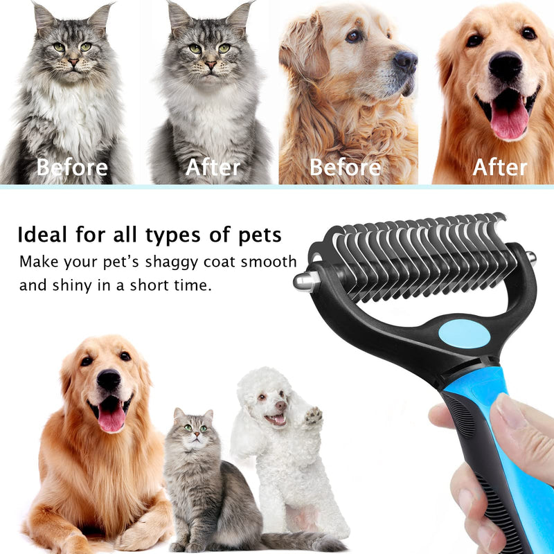 Nepfaivy Undercoat Rake for Dogs Cats - Dog Shedding Brush for Long Haired Dogs, Double Sided Dog Deshedding Brush, Undercoat Brush for Dogs, Pet Grooming Brush for Dematting with Dog Comb Blue and Black (With Free Bonus) - BeesActive Australia