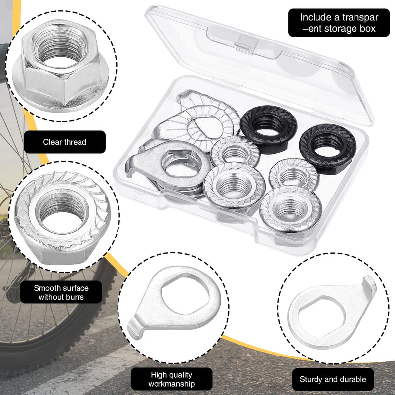 12 Pcs Bike Wheel Axle Nut and Safety Washer Kit 3 Sizes Bicycle Hub Flanged Hardware Nuts Steel Flange Nuts Wheel Retaining Bicycle Hook Hub Parts for Front and Rear Bike Wheel Mountain Road - BeesActive Australia