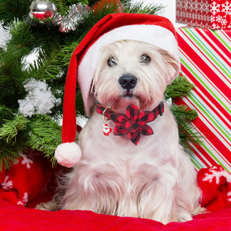 Christmas Dog Collar with Flower, Classic Buffalo Plaid Dog Christmas Collar with Removable Floral Adjustable Christmas Collars for Small Medium Large Dogs - BeesActive Australia