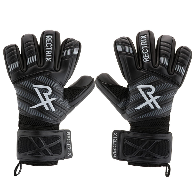 Rectrix 1.0 Goalkeeper Gloves (with Free Zip Case) - Negative Cut - Youth & Adult Sizes (10, Black) - BeesActive Australia