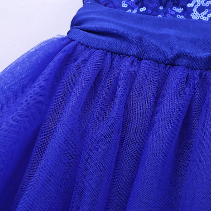 [AUSTRALIA] - iiniim Girls Sequined Camisole Ballet Leotard Dance Tutu Dress Shiny Sparkle Fairy Party Fancy Costume Mock Neck Blue 7 / 8 