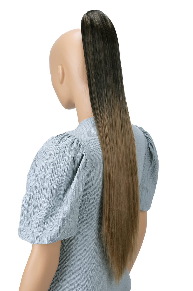 PRETTYSHOP 28" Extra Long Straight Ponytail Hairpiece Heat-resistant Synthetic Fibres Ombré Black Brown H115 ombré black brown #1BT27 H115 - BeesActive Australia