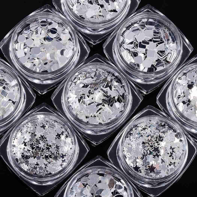 Sethexy 12 Colors Holoqraphic Glitter Superfine Silver Nails Sequins Mixed Iridescent Paillette For Nails Art - BeesActive Australia