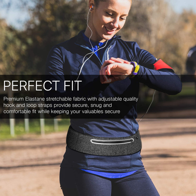 Trimaflex Running Belt – Phone Holder for Running – Water Resistant Workout Waist Fanny Pack – Ultra-Thin and Lightweight Running Pouch – Reflective Travel Money Belt Gray Regular (Waist 26"-36") - BeesActive Australia