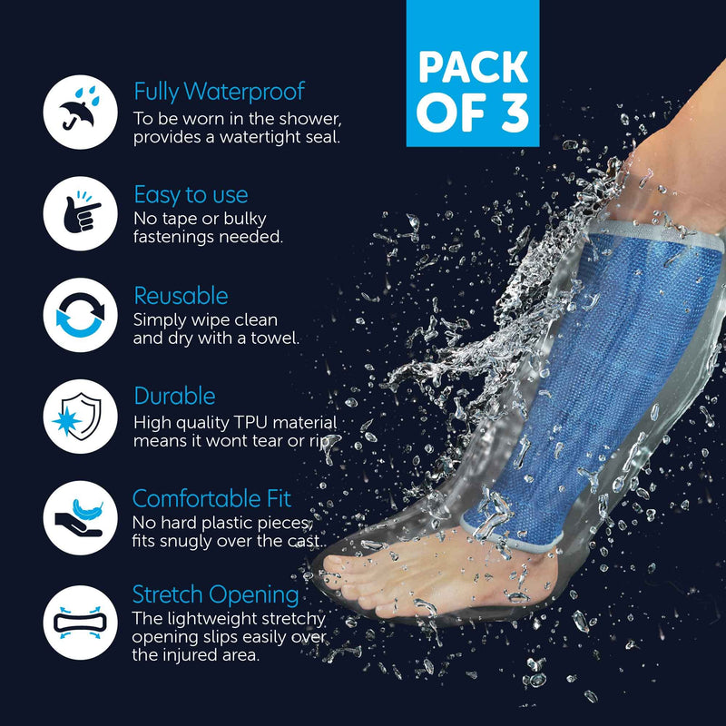 Box of 3 JFA Medical Reusable Waterproof Shower Leg Cast Cover Protectors, Half Leg - BeesActive Australia