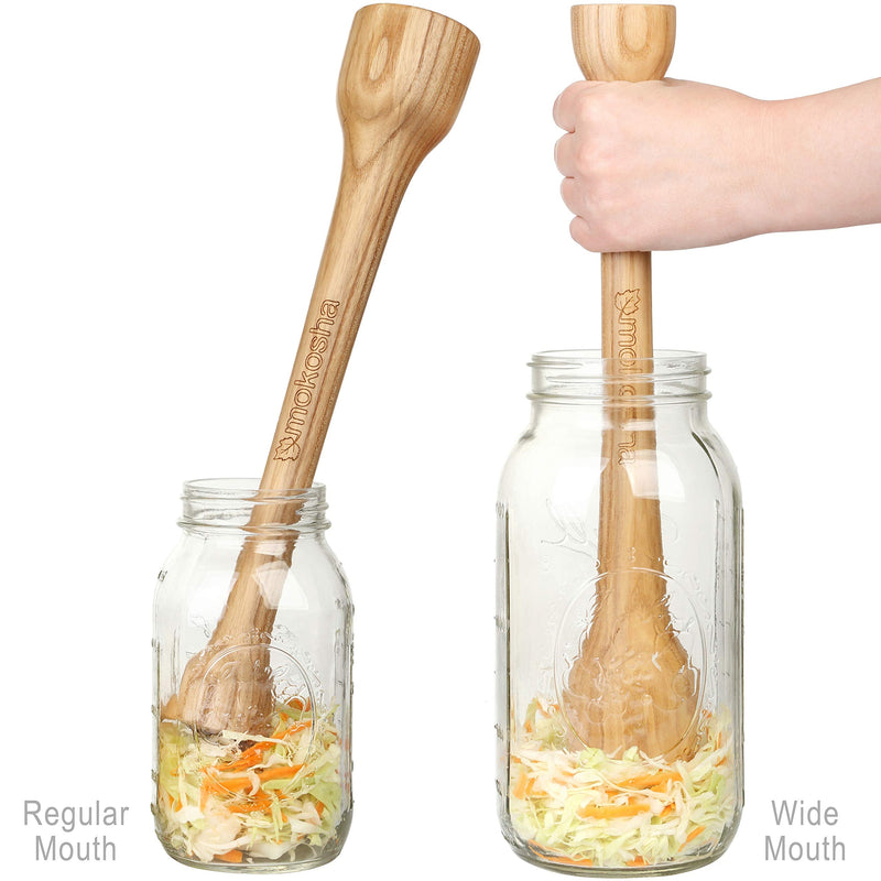14 Inch Sauerkraut Tamper for Packing Fermented Foods into Mason Jars Long Wooden Potato Masher Vegetable Pounder Eco-friendly Ash Tree Natural Solid Wood Packer - BeesActive Australia