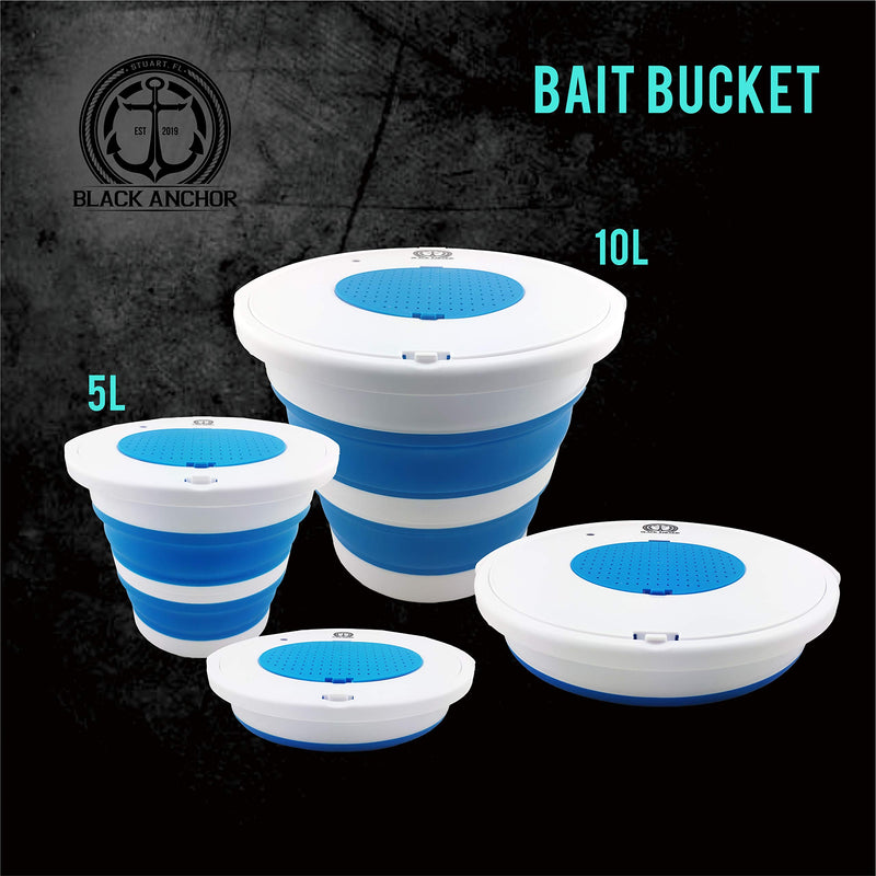 Black Anchor Collapsible Lightweight Bait Bucket | Aerator Slot and Airline Tubing Hole 5L (1.3 Gallons) - BeesActive Australia