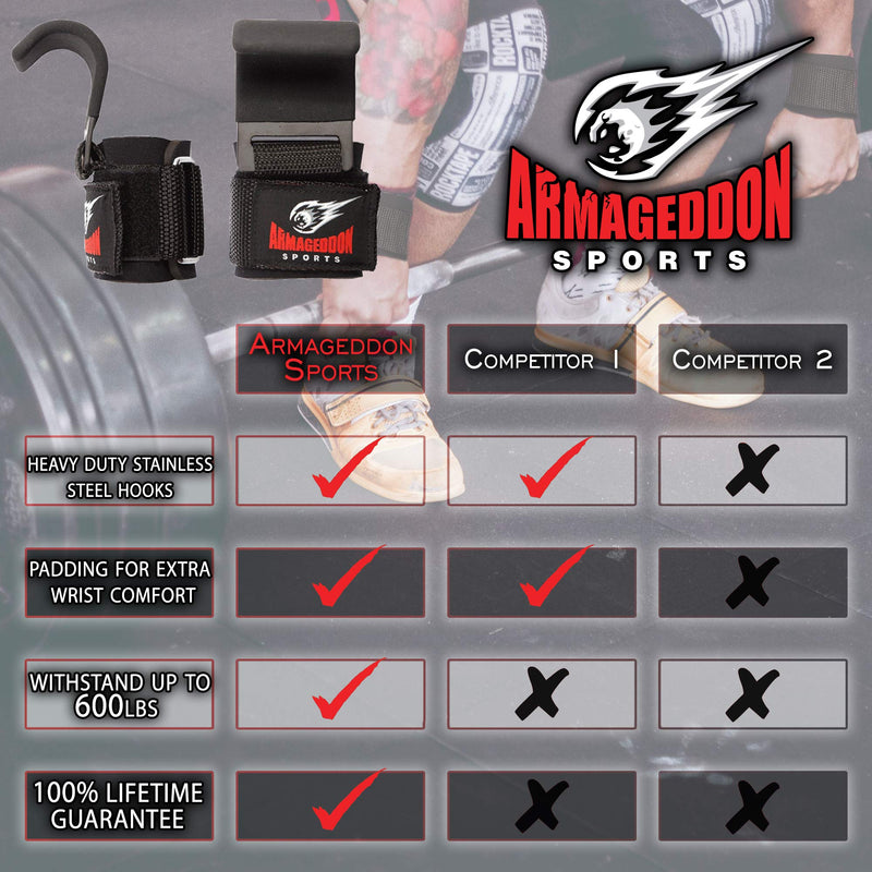 Armageddon Sports Premium Weight Lifting Wrist Hooks Straps for Maximum Grip Support - Deadlift Gloves and Grip Pads Alternative in Fitness Gym Power Training Like Pull Up Deadlifting & Shrugs - BeesActive Australia