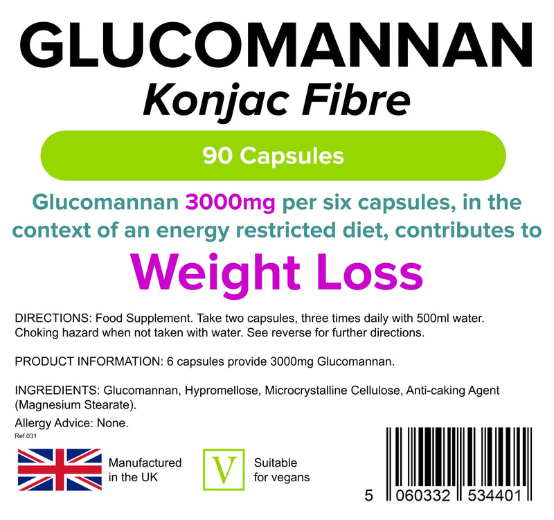 Lindens Glucomannan (Konjac Fibre) Capsules - 3,000mg Per Serving - 90 Pack - Weight Loss Aid - Contributes Towards The Reduction of Appetite - Weight Loss Supplement - Letterbox Friendly - BeesActive Australia