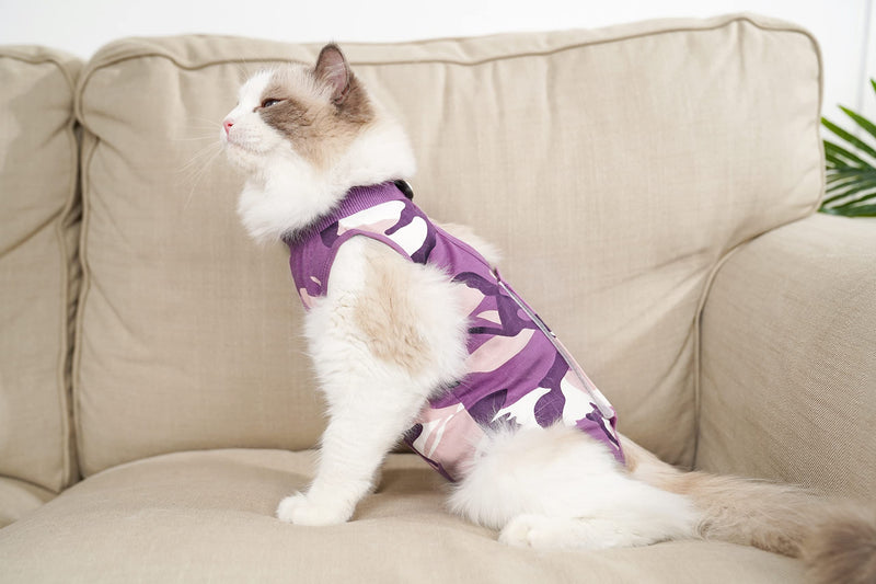 TORJOY Cat Dog Recovery Suit, Abdominal Wounds Cone E-Collar Alternative Anti-Licking Or Skin Diseases Pet Surgical Recovery Pajama Suit, Soft Fabric Camouflage Onesies for Cats Medium purple - BeesActive Australia