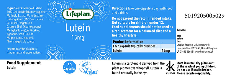 Lifeplan Lutein and Zeaxanthin Food Supplement (60 Capsules) 60 Count (Pack of 1) - BeesActive Australia