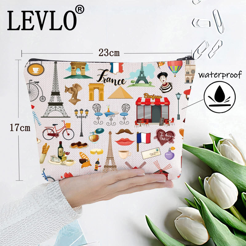 LEVLO France Travel Culture Gift French Theme Travel Pouch Bag Paris Landmarks Gift French Souvenir Gift (France) - BeesActive Australia