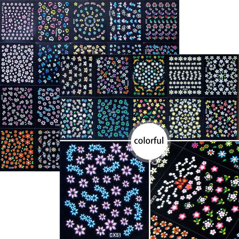 SkyCooool 90 Sheets Black White Colorful Flower 3D Mini Nail Art Design Decals False Stickers for Women, Girls DIY - BeesActive Australia