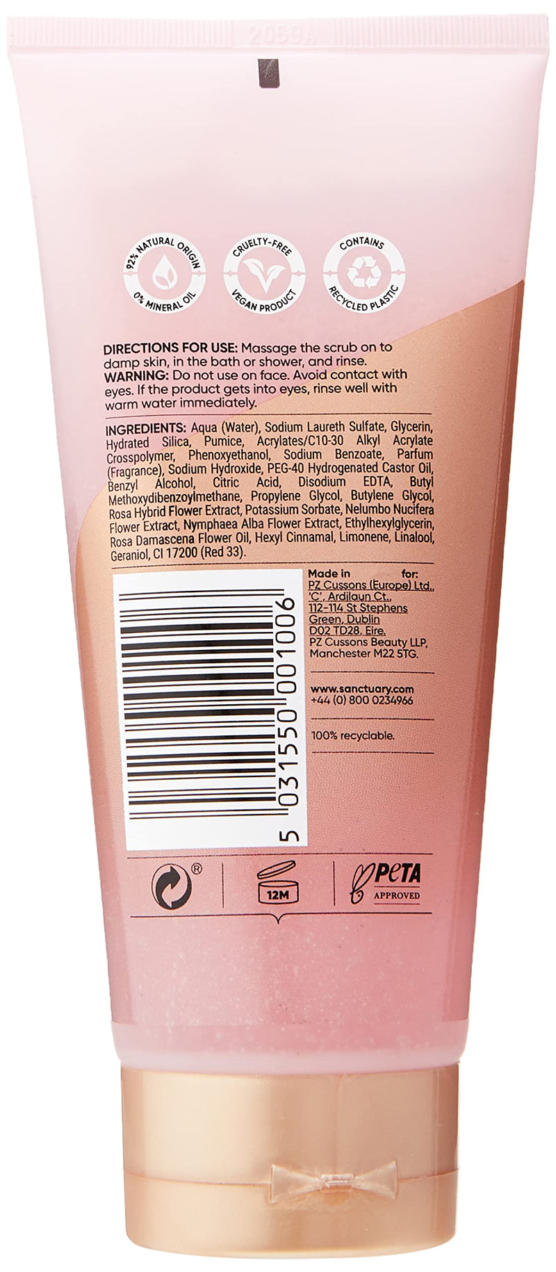 Sanctuary Spa Lily & Rose Body Scrub, No Mineral Oil, Cruelty Free & Vegan Exfoliating Body Scrub, 200ml - BeesActive Australia