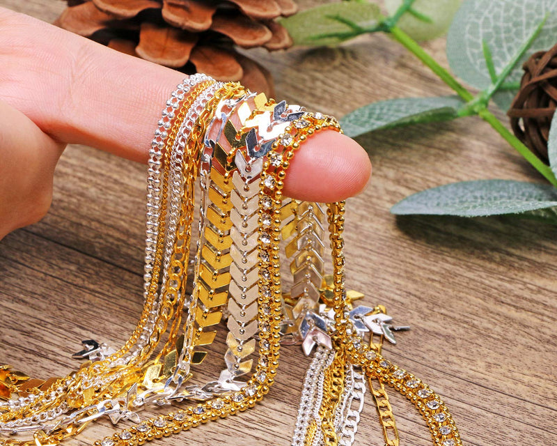 Tupalizy 10 Strips Metallic 3D Nail Chains Art Ball Beads Rhinestones Fingernails Charms Glitter Bling Design Gold Silver Jewels Decal DIY Craft Decoration Beauty Tools Supplies Accessories - BeesActive Australia