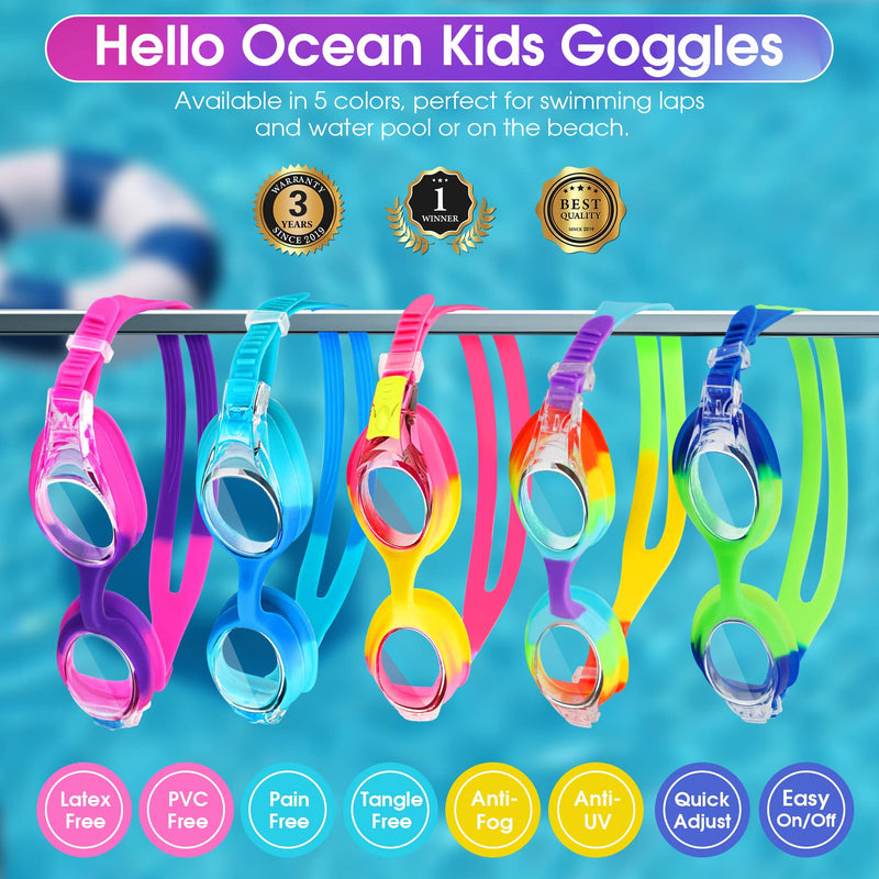 Vvinca Kids Swim Goggles with Fabric Strap No Tangle Pain-Free, Anti-Fog Swimming Pool Goggle No Leak for Toddlers Girls Boys C-1 Pack Bright Pink Purple - BeesActive Australia