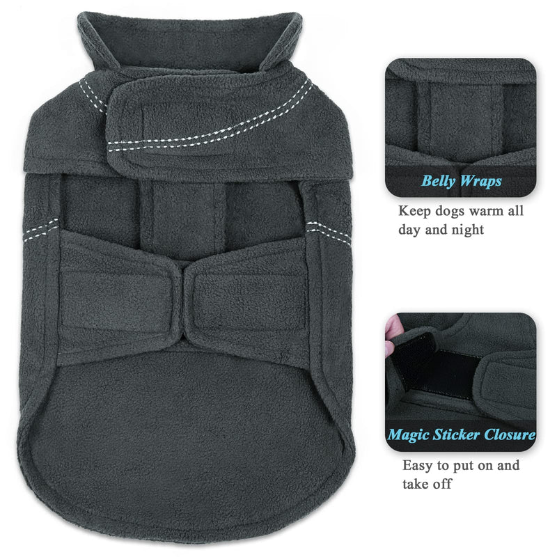 Vivaglory Fleece Vest Dog Cold Weather Sweater for Small Dogs, Adjustable Winter Warm Clothes with Two-Way Zipper Opening, Reflective Coats Pet Jacket for Puppies Small Medium Large Dogs S(Chest: 18-21", Neck: ~12") Grey - BeesActive Australia