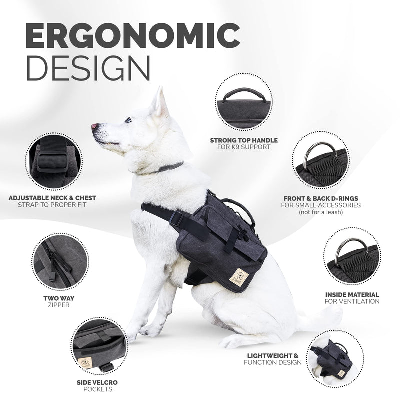 Kvell Premium Dog Pack - Hiking Saddle Bag, Backpack Dogs - No-choke, Lightweight, Breathable Rucksack Pack Pets With Fully Adjustable Straps & 2 Large Zipper Compartments (Medium/Large Breed), Black - BeesActive Australia