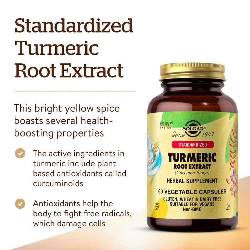 Solgar Turmeric Root Extract Vegetable Capsules - Pack of 60 - Antioxidant Benefits - Vegan and Gluten Free - BeesActive Australia