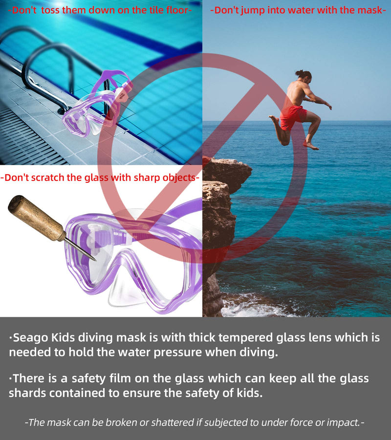 Seago Kids Swim Goggles Snorkel Diving Mask for Youth, Anti-Fog 180° Clear View Purple - BeesActive Australia