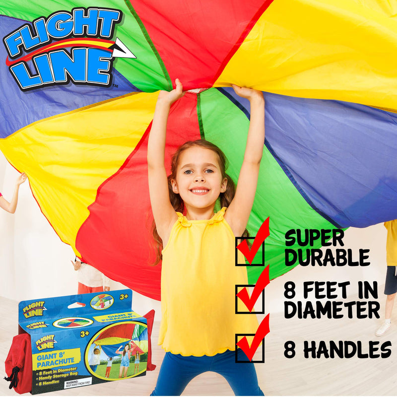 [AUSTRALIA] - Kids 8 Foot Play Parachute Toy for Boys and Girls with 8 Handles for Team Group Cooperative Games, Ages 3 + 8-Feet 