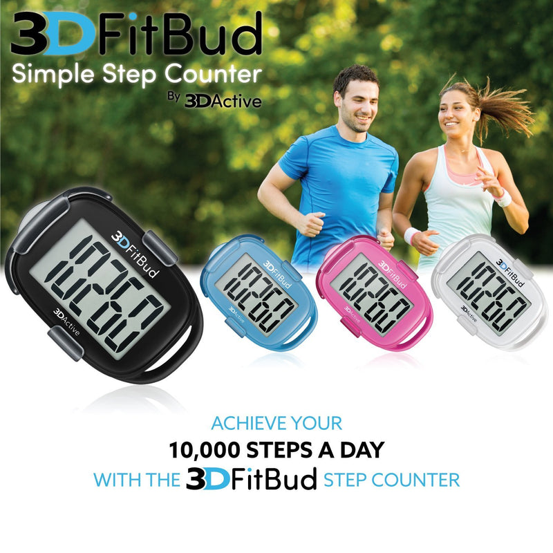 3DFitBud Simple Step Counter Walking 3D Pedometer with Clip and Lanyard, A420S Black with Clip - BeesActive Australia