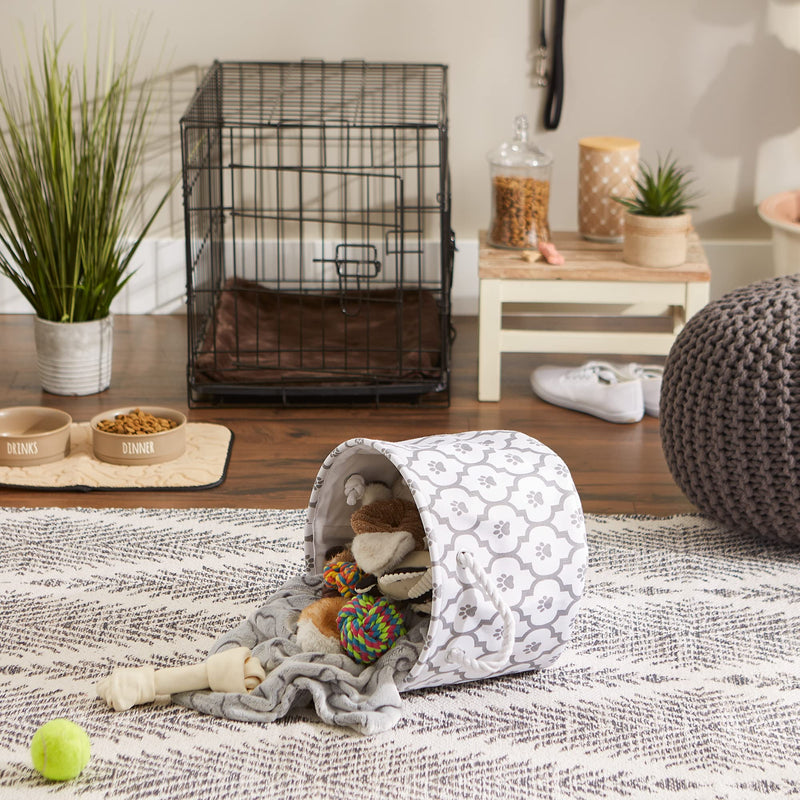 Bone Dry Pet Storage Collection Lattice Paw Print, Small Round, White/Gray - BeesActive Australia