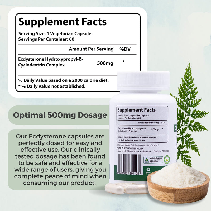 Ecdysterone Complexed with Hydroxypropyl-β-Cyclodextrin for Maximum Absorption | High Dosage 500mg x 60 Capsules (2 Months Supply) | Potent Natural Anabolic Supplement - 100% Organic - BeesActive Australia