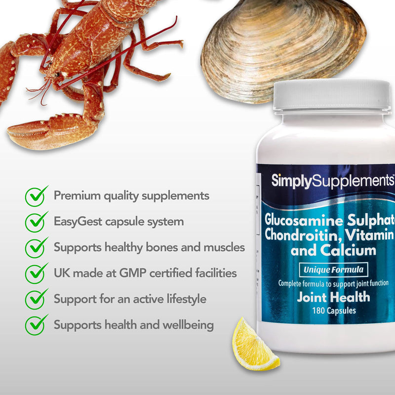 Glucosamine, Chondroitin, VIT C, Calcium | Popularly Taken by Those Who Enjoy an Active Lifestyle | 2X 180 Capsules | Manufactured in The UK - BeesActive Australia
