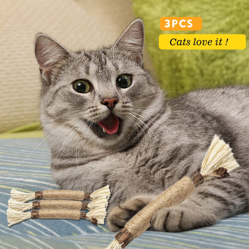 Cat Chew Toy Kitten Teething Toys Catnip Toys Kitty Cleaning Interactive Indoor Bunny Chew Toys Silvervine Sticks for Aggressive Chewers, All Ages, Breeds, 3 Pcs - BeesActive Australia